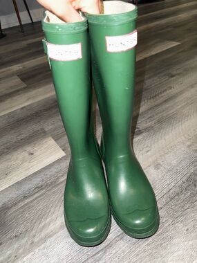 Hunter Tall Rain Boots in Green with Cream Lining